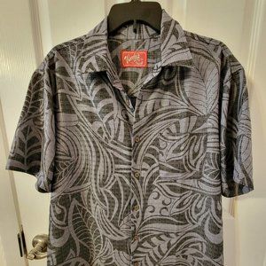 Woodys Retro Lounge Mens L Hawaiian Button-down Lounge Shirt Black/Gray Floral